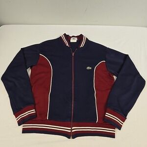 Vintage Izod Lacoste Track Jacket Size Large Navy Burgundy White Stripes
